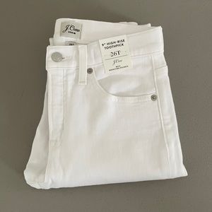 J. Crew 9" High-Rise Toothpick White Skinny Jeans